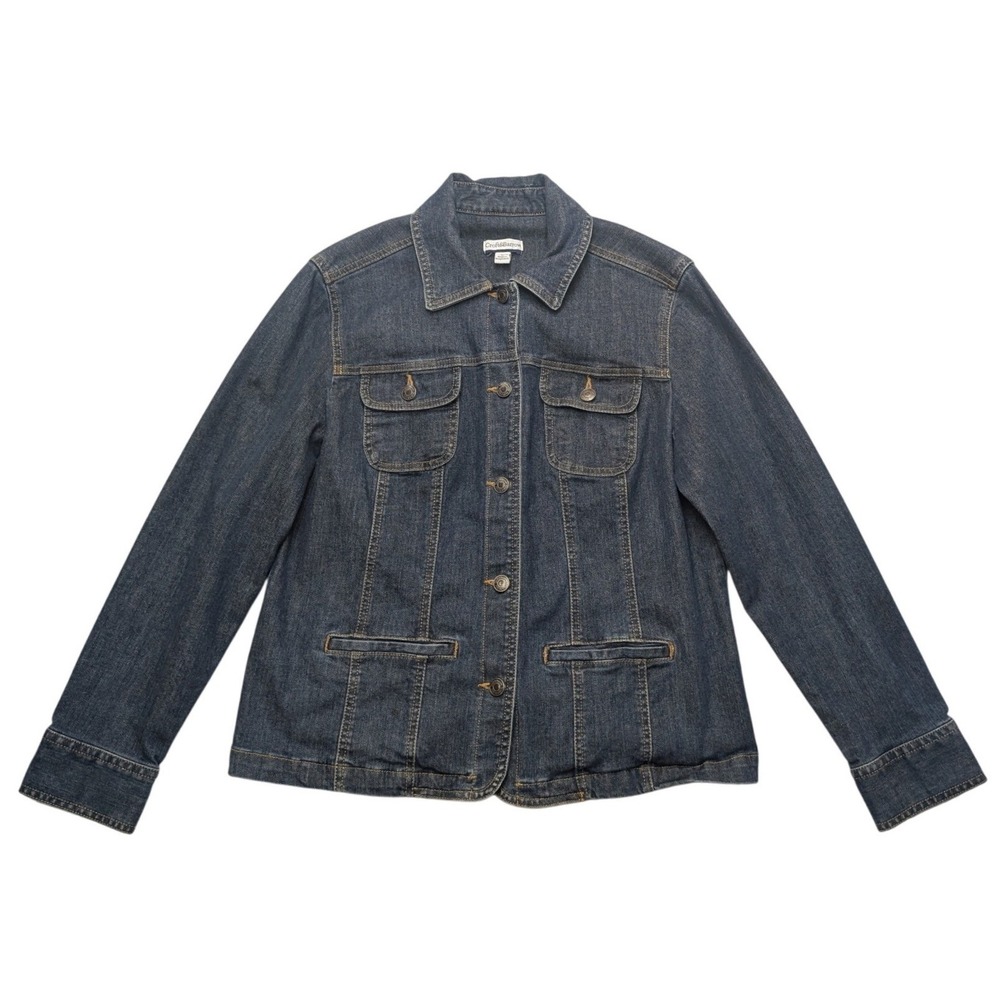 Croft & Barrow Denim Jacket Womens Medium Blue Stretch Button Front Trucker Coat